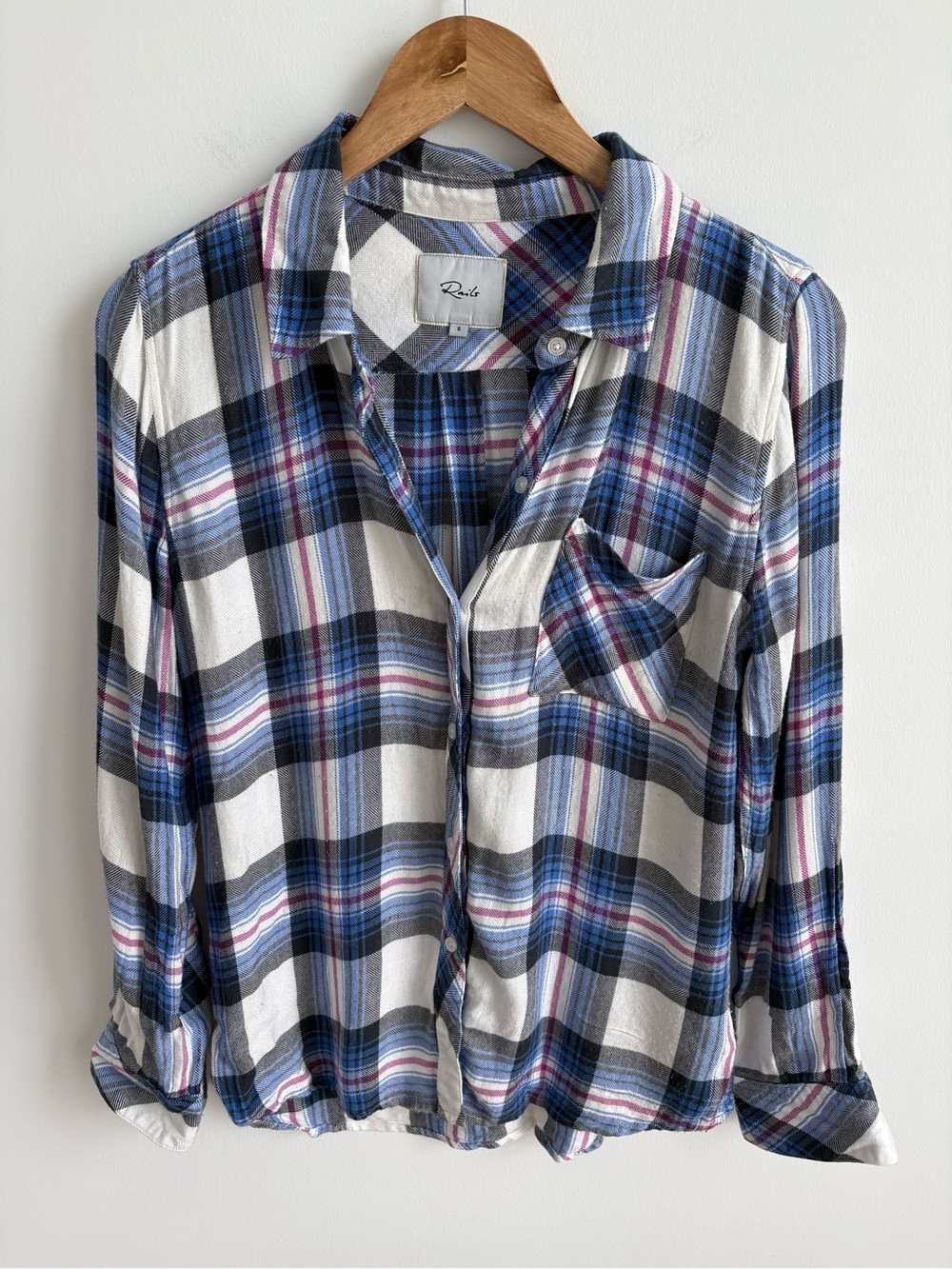 Rails Hunter Plaid Button Down Shirt Periwinkle Black White S